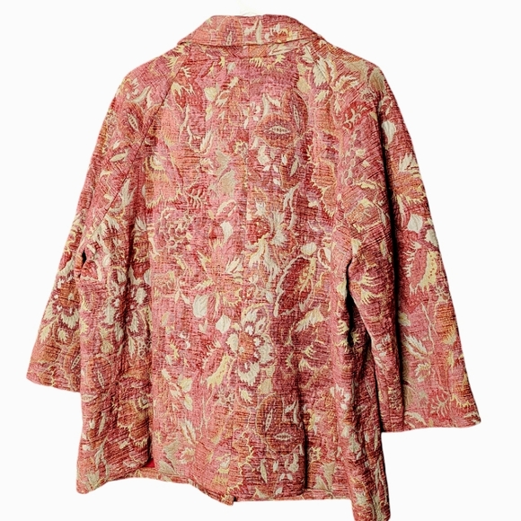 J.Jill Pink Gold Floral Pearl Button Front 3/4 Sleeve Collar Tapestry Jacket 2X - Picture 8 of 10